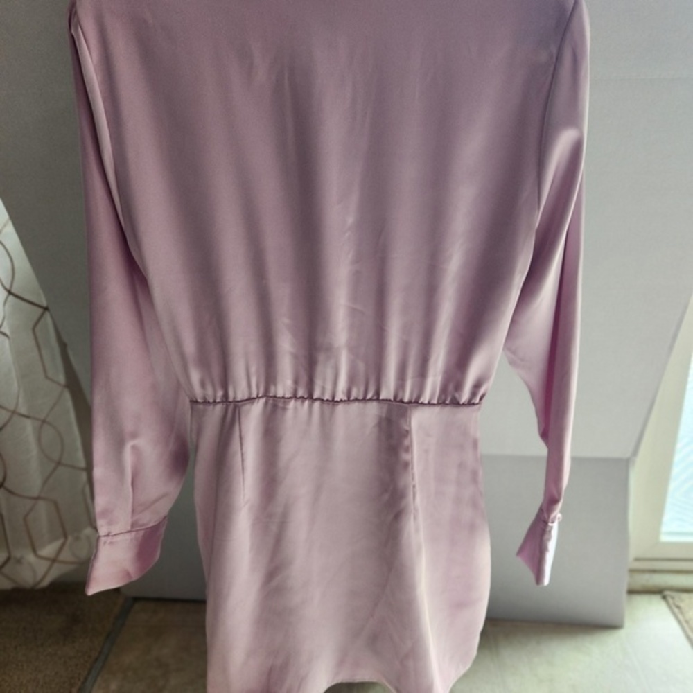 Zara Dress Womens Size Small Light Pink‎ Shirt Satin Collared Wrap Elegant Dress - Picture 8 of 14
